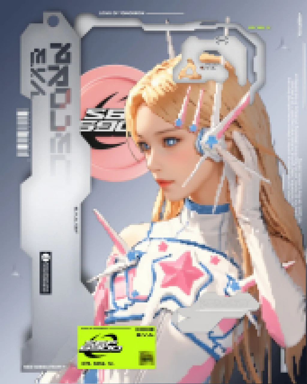 Aeonify result: a character in a white and pink mecha suit